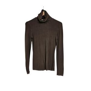 Michael Stars Taupe Brown Ribbed Soft Fitted Long Sleeve Turtleneck Top One Size